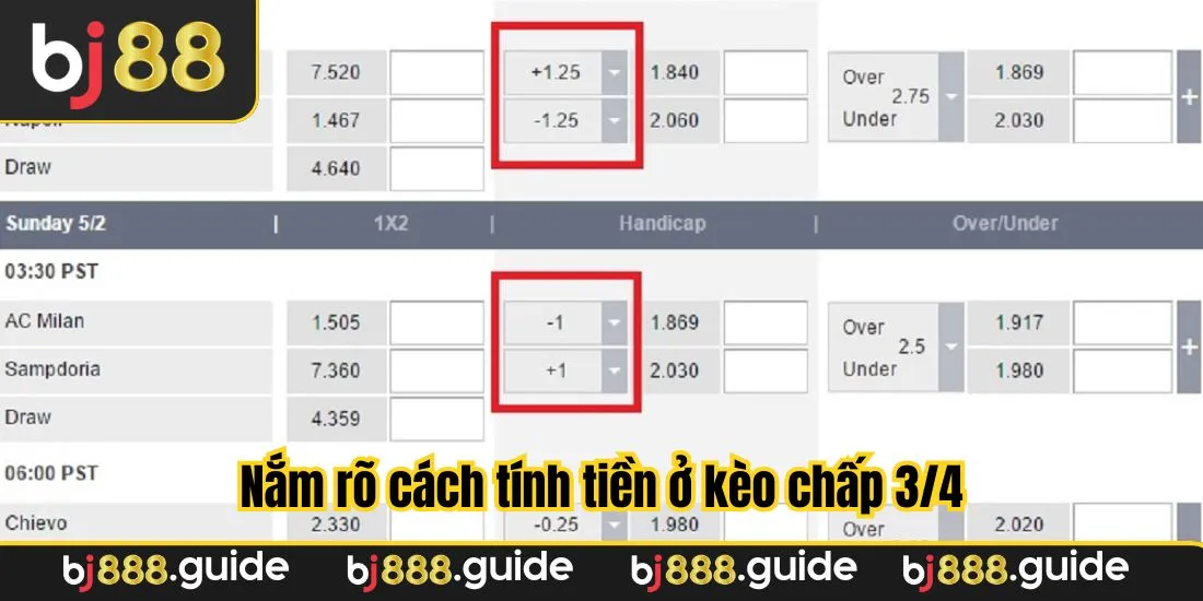 Nắm rõ cách tính tiền ở kèo chấp 3/4